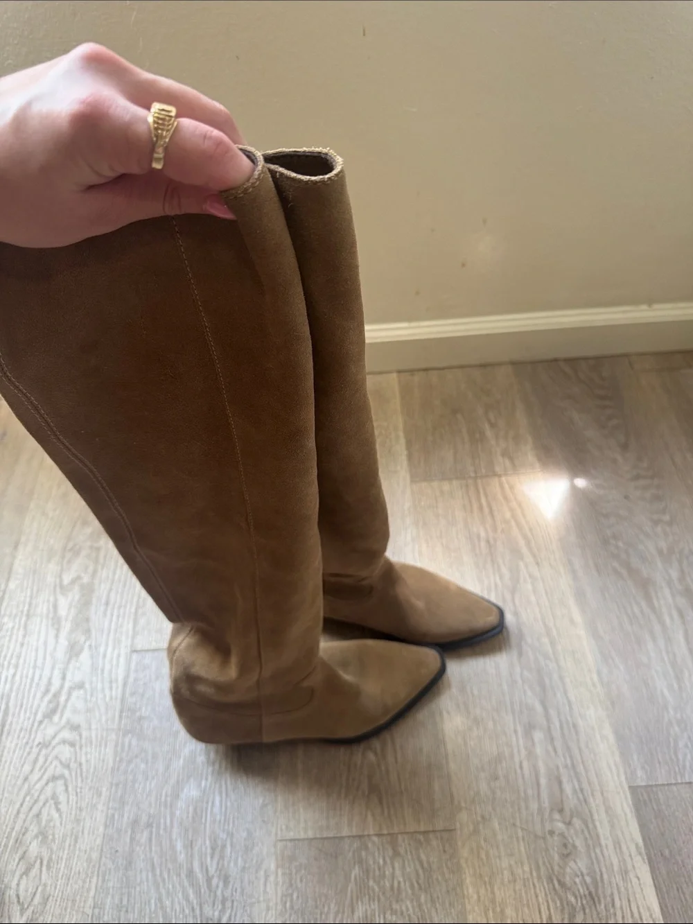 Zara Tall Suede Over-the-Knee Boots - Camel Brown